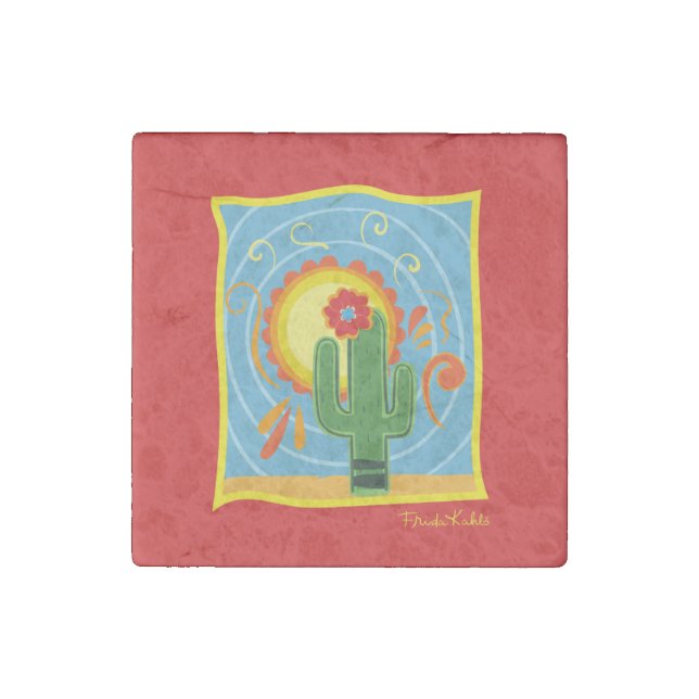 Frida Kahlo Cactus Graphic Stone Magnet (Front)
