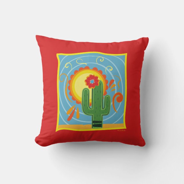 Frida Kahlo Cactus Graphic Throw Pillow (Front)