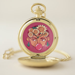 Frida Kahlo Cartoon Pocket Watch