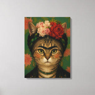 Frida Kahlo Cat Portrait Floral Art Print 