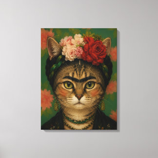 Frida Kahlo Cat Portrait Floral Art Print