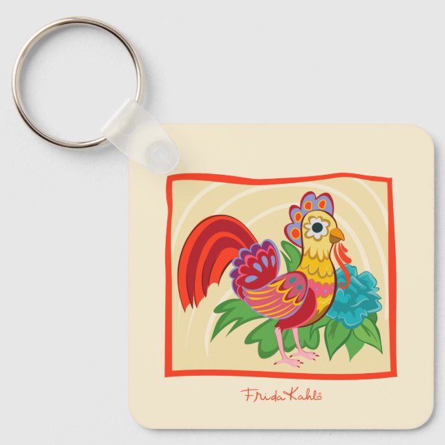 Frida Kahlo Chicken Graphic Keychain (Front)