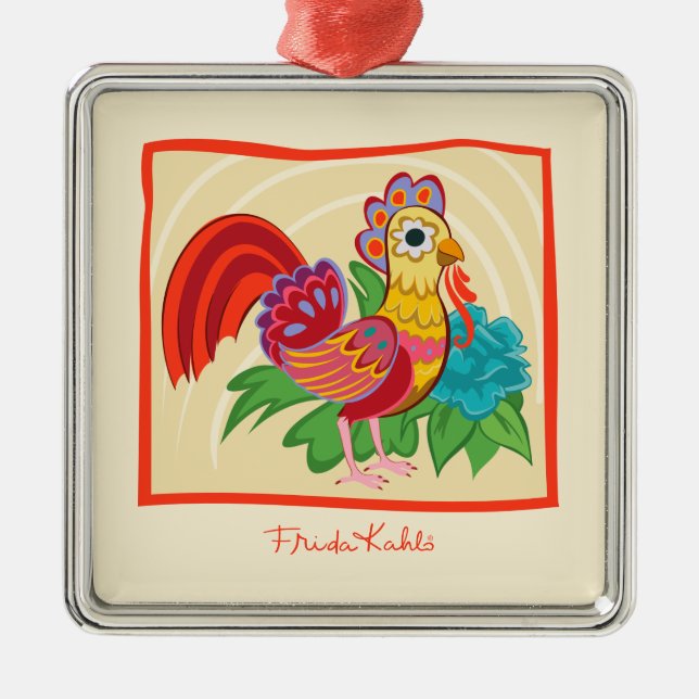 Frida Kahlo Chicken Graphic Metal Ornament (Front)