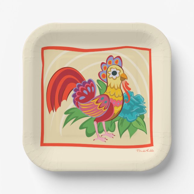 Frida Kahlo Chicken Graphic Paper Plates (Front)