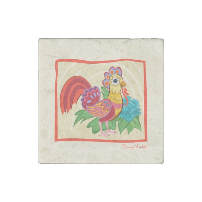 Frida Kahlo Chicken Graphic Stone Magnet (Front)