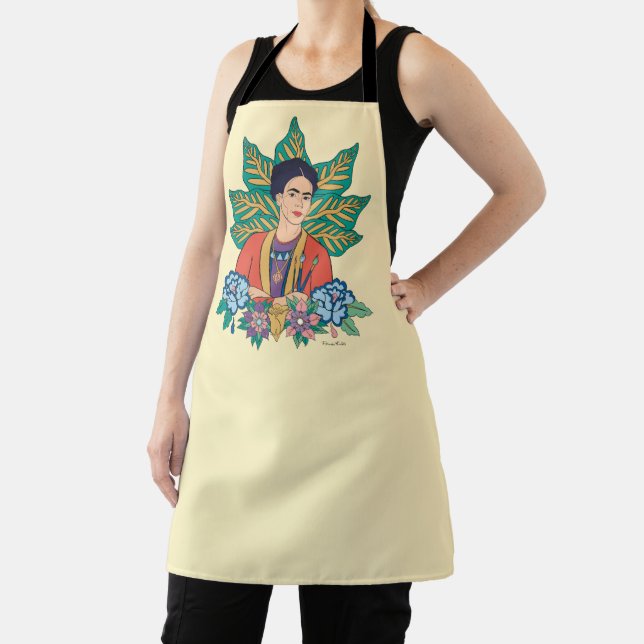 Frida Kahlo Colorful Floral Graphic Apron (Insitu)