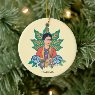 Frida Kahlo Colorful Floral Graphic Ceramic Ornament