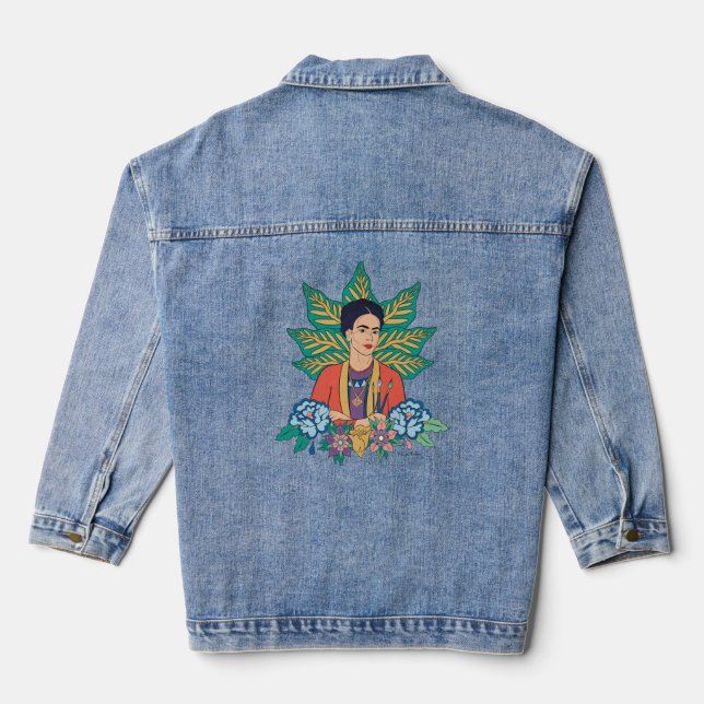 Frida Kahlo Colorful Floral Graphic Denim Jacket (Back)