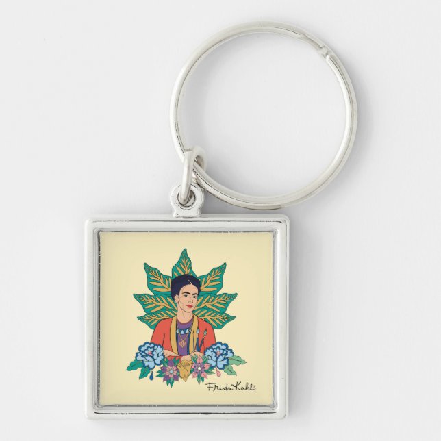 Frida Kahlo Colorful Floral Graphic Keychain (Front)