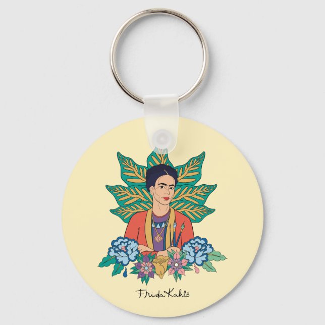 Frida Kahlo Colorful Floral Graphic Keychain (Front)