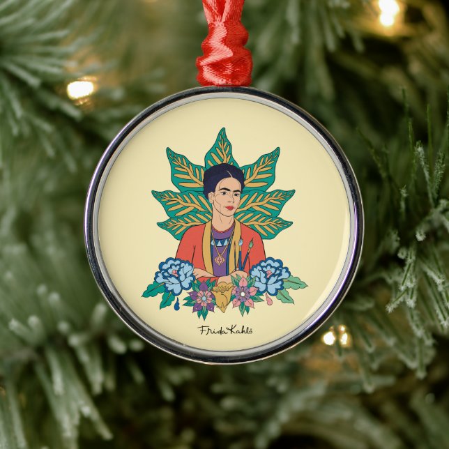 Frida Kahlo Colorful Floral Graphic Metal Ornament (Tree)