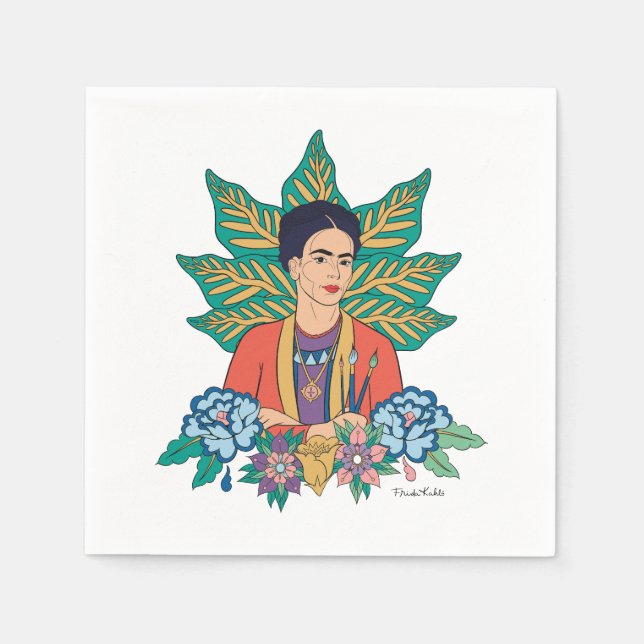 Frida Kahlo Colorful Floral Graphic Napkins (Front)
