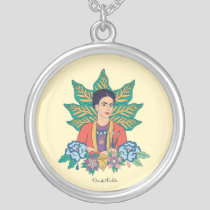 Frida Kahlo Colorful Floral Graphic Silver Plated Necklace