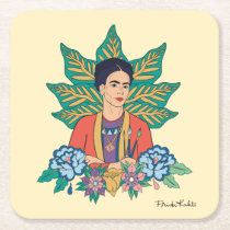 Frida Kahlo Colorful Floral Graphic Square Paper Coaster