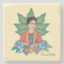 Frida Kahlo Colorful Floral Graphic Stone Coaster