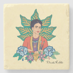 Frida Kahlo Colorful Floral Graphic Stone Coaster