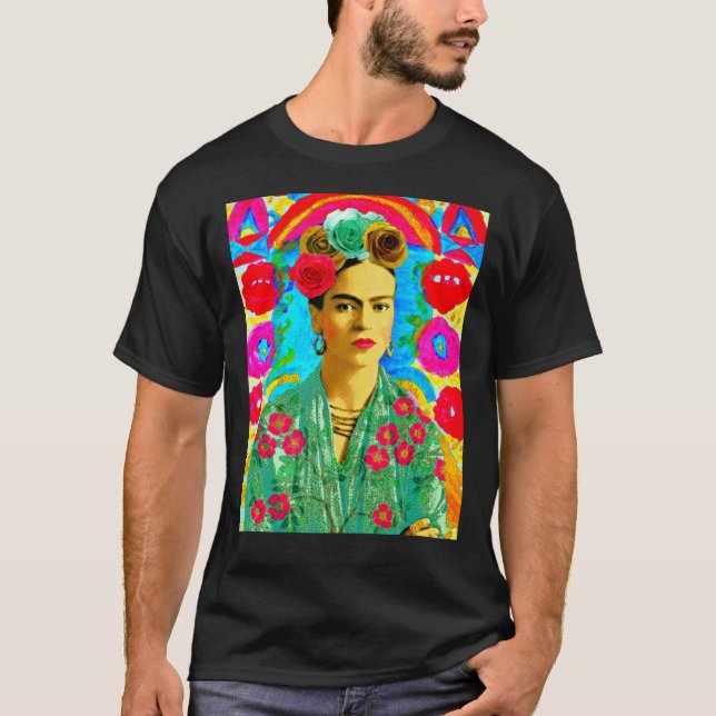 Frida Kahlo Colorful Floral   T-Shirt (Front)