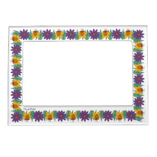 Frida Kahlo Daisy and Daffodil Floral Border Magnetic Frame