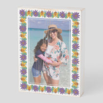 Frida Kahlo Daisy and Daffodil Floral Border Photo Wooden Box Sign