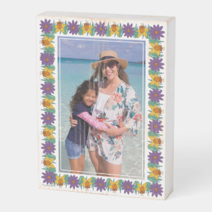 Frida Kahlo Daisy and Daffodil Floral Border Photo Wooden Box Sign