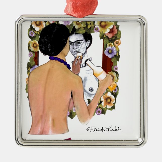 Frida Kahlo en el Espejo Portrait Metal Ornament (Front)