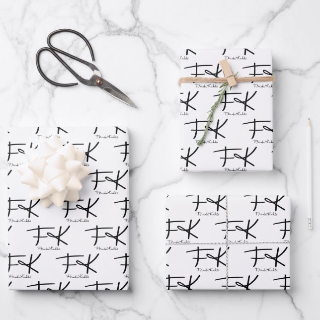 Frida Kahlo "FK" Monogram Signature Pattern Wrapping Paper Sheets (Front)