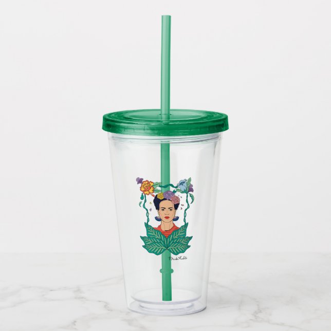 Frida Kahlo Floral Frame Graphic Acrylic Tumbler (Front)
