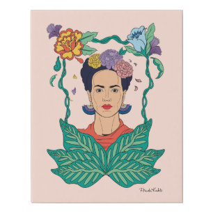 Frida Kahlo Floral Frame Graphic Faux Canvas Print