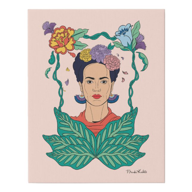 Frida Kahlo Floral Frame Graphic Faux Canvas Print (Front)