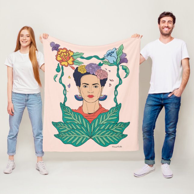 Frida Kahlo Floral Frame Graphic Fleece Blanket (In Situ)