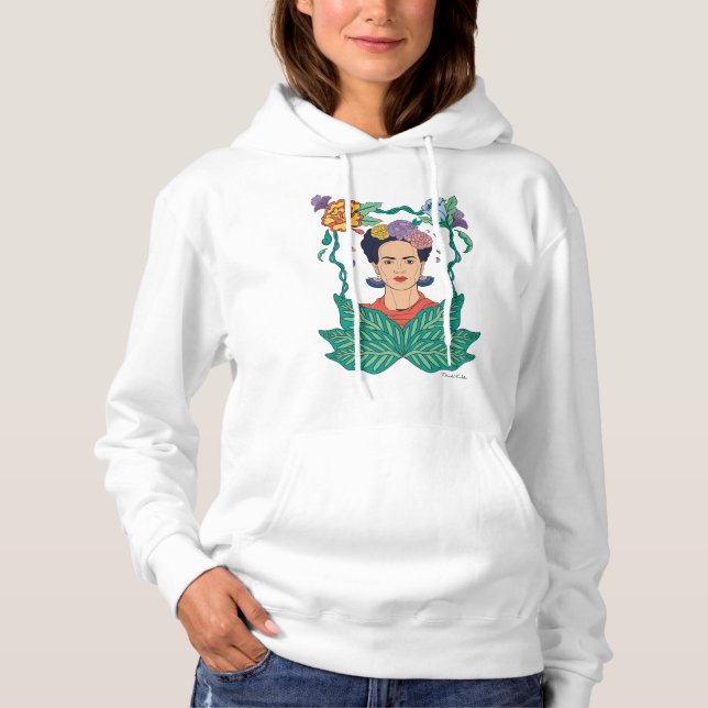 Frida Kahlo Floral Frame Graphic Hoodie (Front)