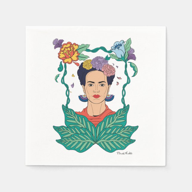 Frida Kahlo Floral Frame Graphic Napkins (Front)