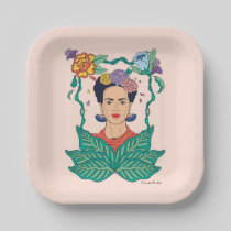 Frida Kahlo Floral Frame Graphic Paper Plates