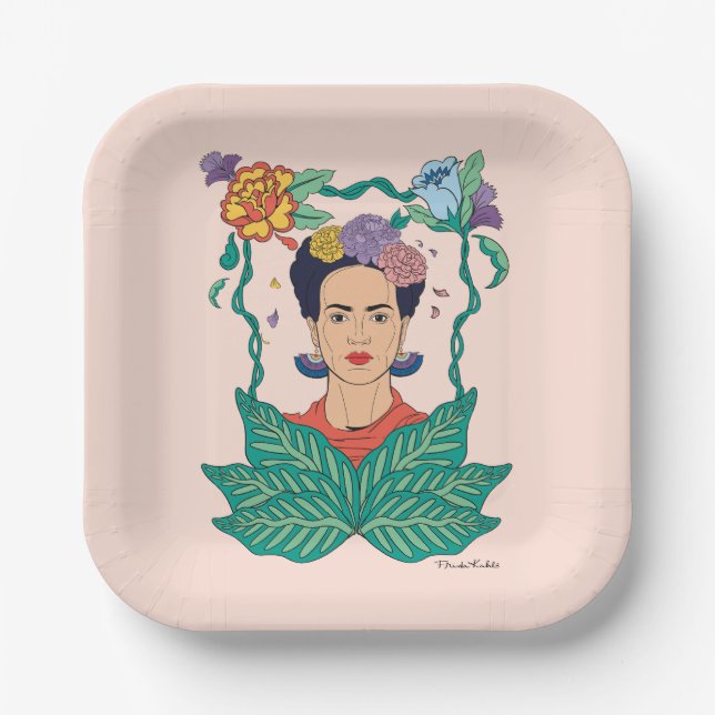 Frida Kahlo Floral Frame Graphic Paper Plates (Front)