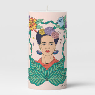 Frida Kahlo Floral Frame Graphic Pillar Candle