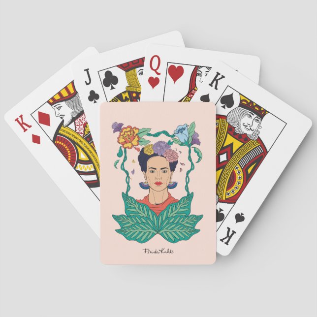 Frida Kahlo Floral Frame Graphic Poker Cards (Back)