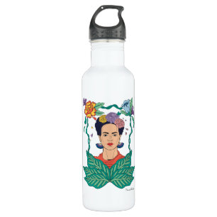 Frida Kahlo Floral Frame Graphic Stainless Steel Water Bottle