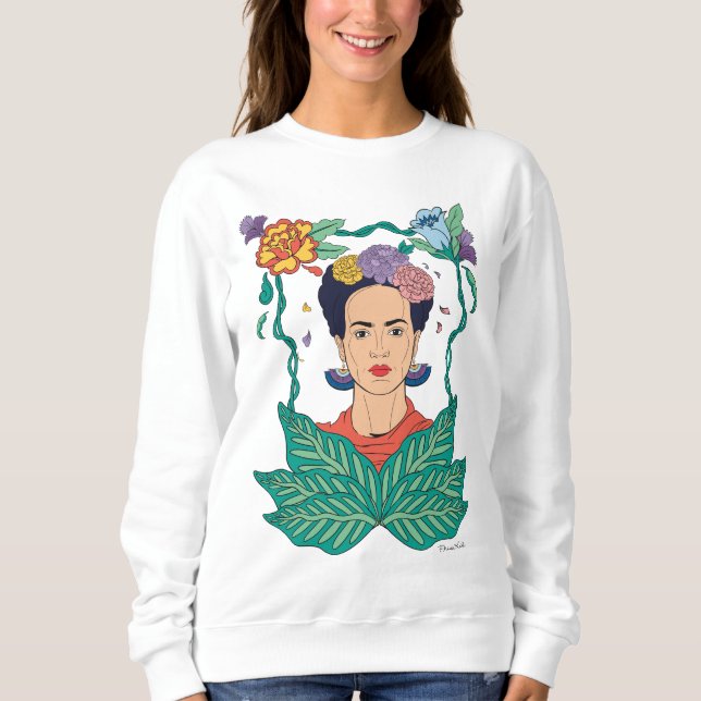 Frida Kahlo Floral Frame Graphic Sweatshirt (Front)