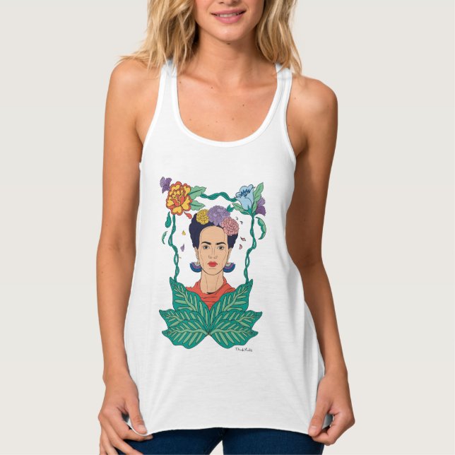 Frida Kahlo Floral Frame Graphic Tank Top (Front)