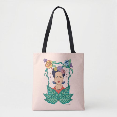 Frida Kahlo Floral Frame Graphic Tote Bag