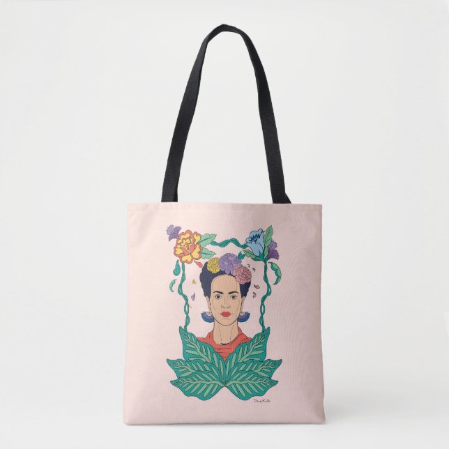 Frida Kahlo Floral Frame Graphic Tote Bag (Front)