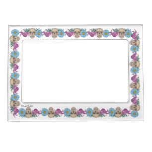 Frida Kahlo Floral Skull Border Photo Magnetic Frame