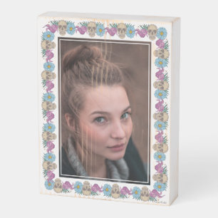 Frida Kahlo Floral Skull Border Photo Wooden Box Sign