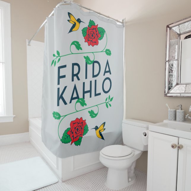 Frida Kahlo | Floral Typography Shower Curtain (In Situ)