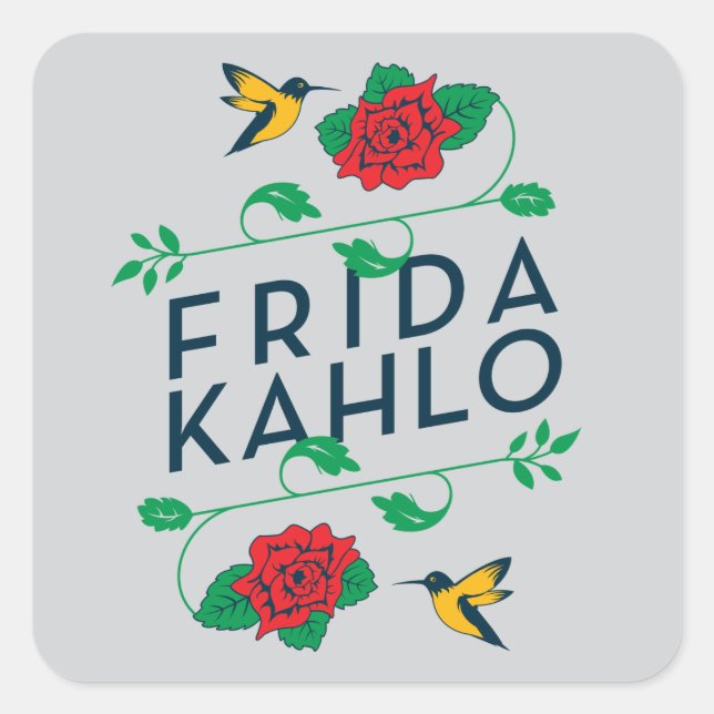 Frida Kahlo | Floral Typography Square Sticker (Front)