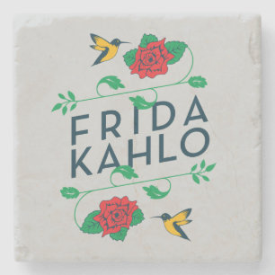 Frida Kahlo Floral Typography Stone Coaster
