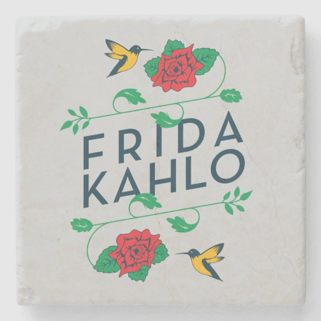 Frida Kahlo | Floral Typography Stone Coaster (Front)