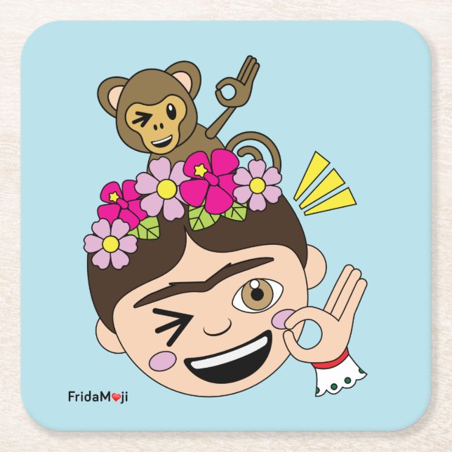 Frida Kahlo | FridaMoji - A OK Square Paper Coaster (Front)
