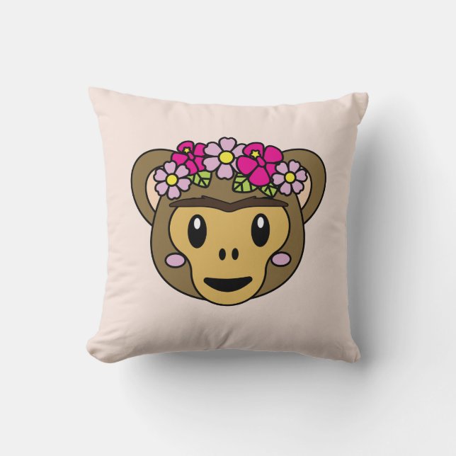 Frida Kahlo | FridaMoji - Monkey Throw Pillow (Front)