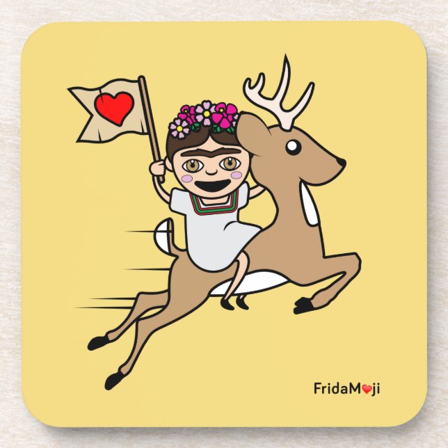 Frida Kahlo | FridaMoji - Reindeer Beverage Coaster (Front)